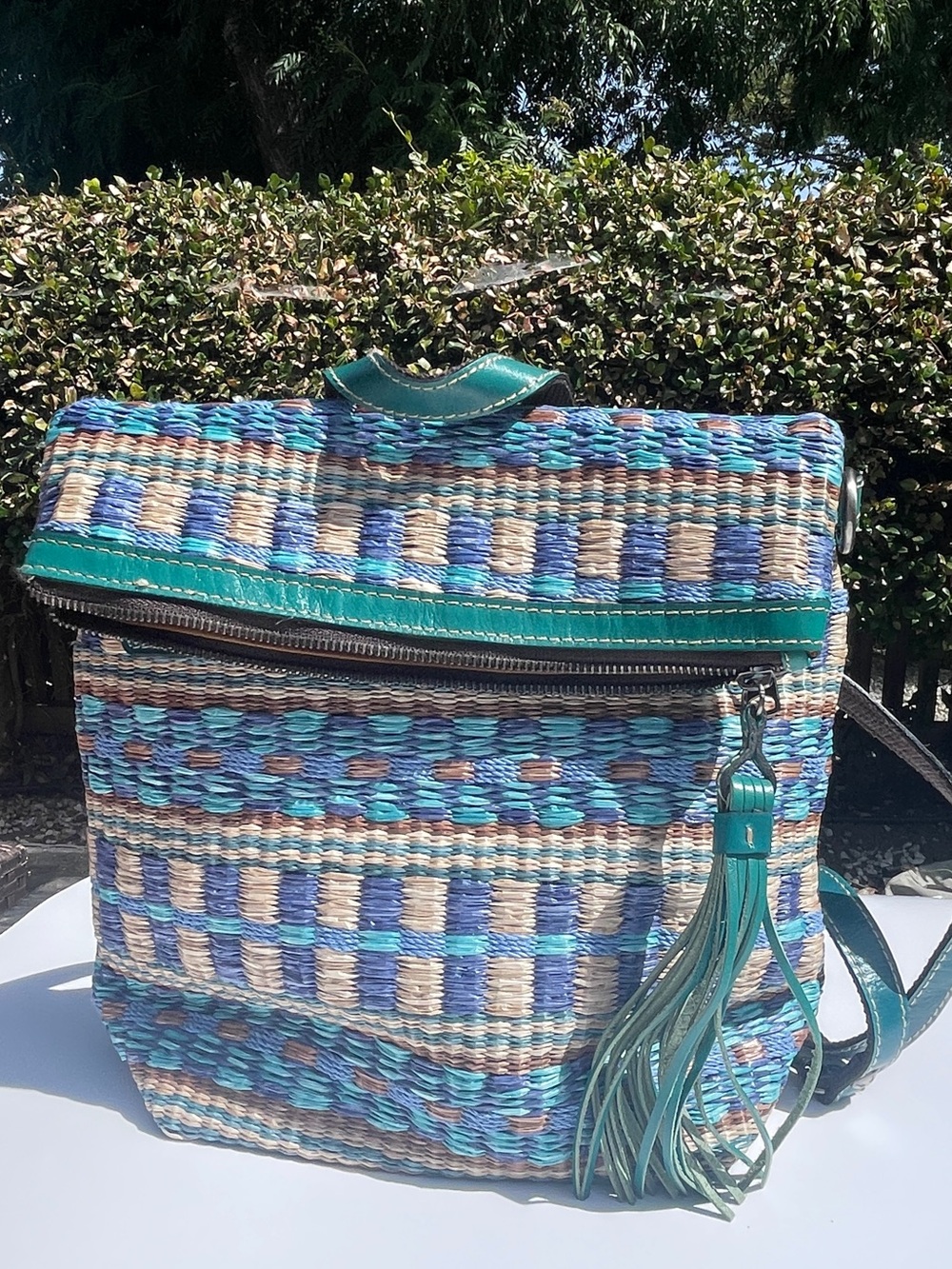 PATRICIA NASH Luzille Tote/Backpack Woven & Leather Accents BohemianTeal